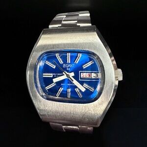 Rare 70s LeGant (by Seiko) QS 36x40 TV Dial Auto 17 Jewels Stainless Steel Watch